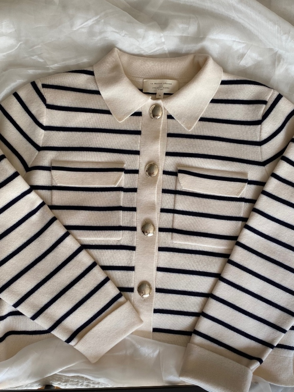 Betty Cardigan Ecru/Navy Stripe (M) - Picture 6 of 11